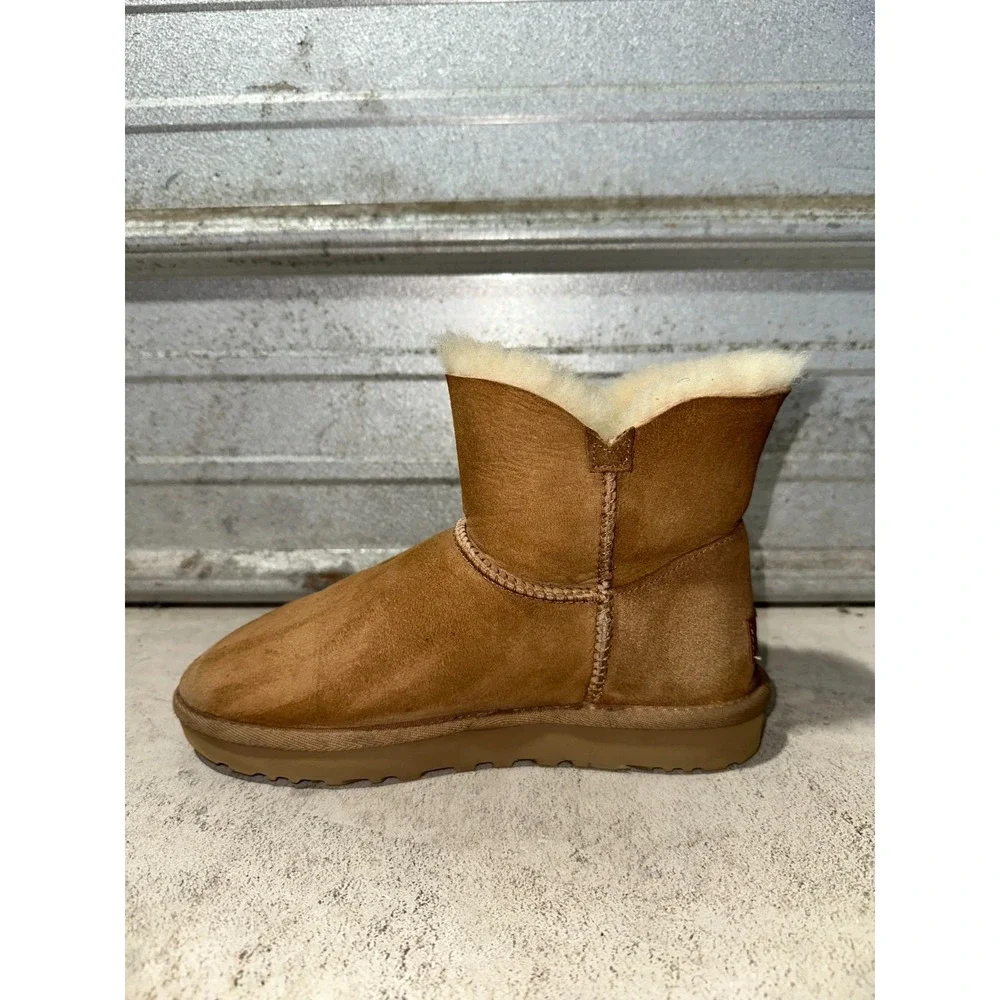UGG Bailey Zip Mini Boot Women's Size 6 Chestnut Leather Warm Winter Fur‎ Lined